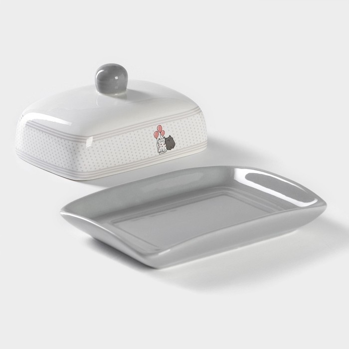 Масленка Доляна «Уютные коты», 17×12,5×8,5 см, цвет белый Масленка Доляна «Уютные коты», 17×12,5×8,5 см, цвет белый