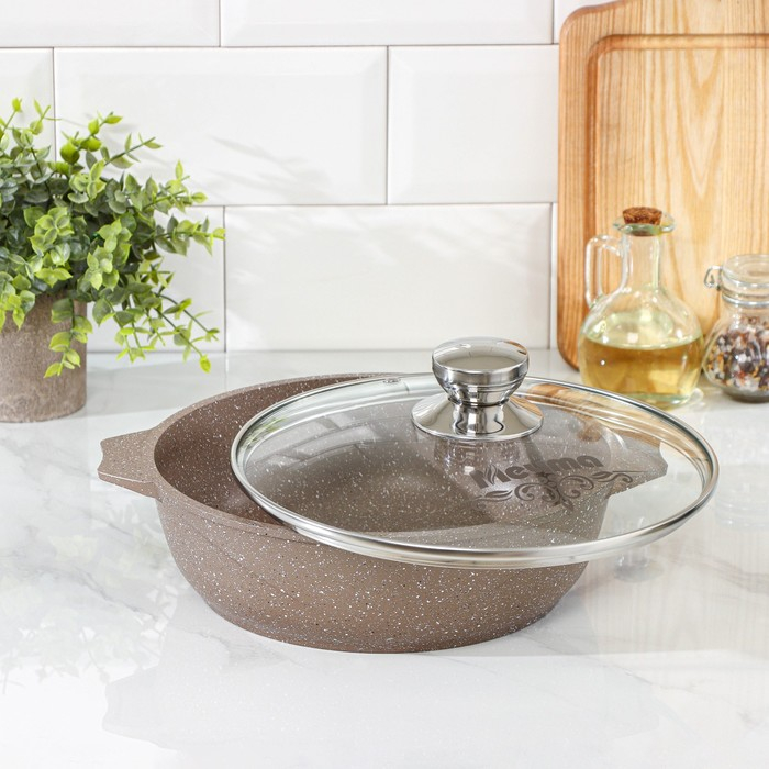 Жаровня «Гранит Brown», 2,4 л, d=26 см, стеклянная крышка, антипригарное покрытие, цвет коричневый Жаровня «Гранит Brown», 2,4 л, d=26 см, стеклянная крышка, антипригарное покрытие, цвет коричневый