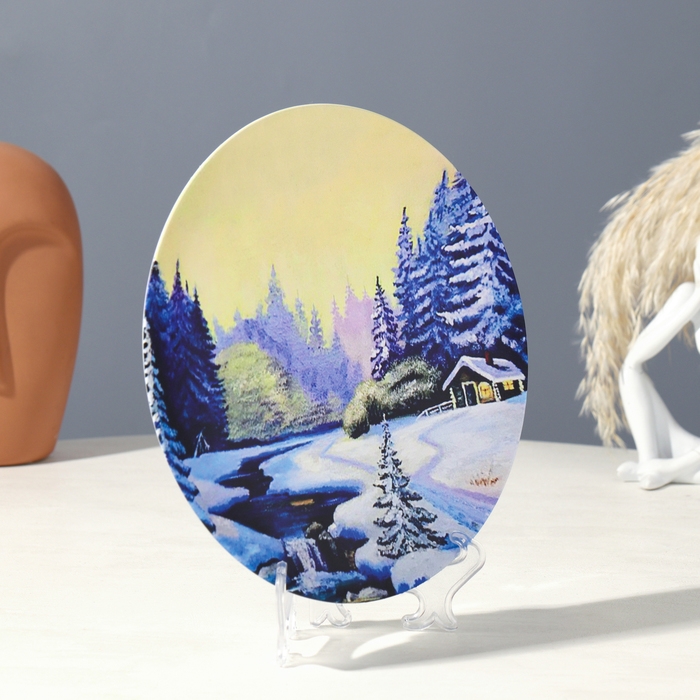 Тарелка декоративная &laquo;Зимушка&raquo;, с рисунком на холсте, вид 2, настенная, D = 19,5 см