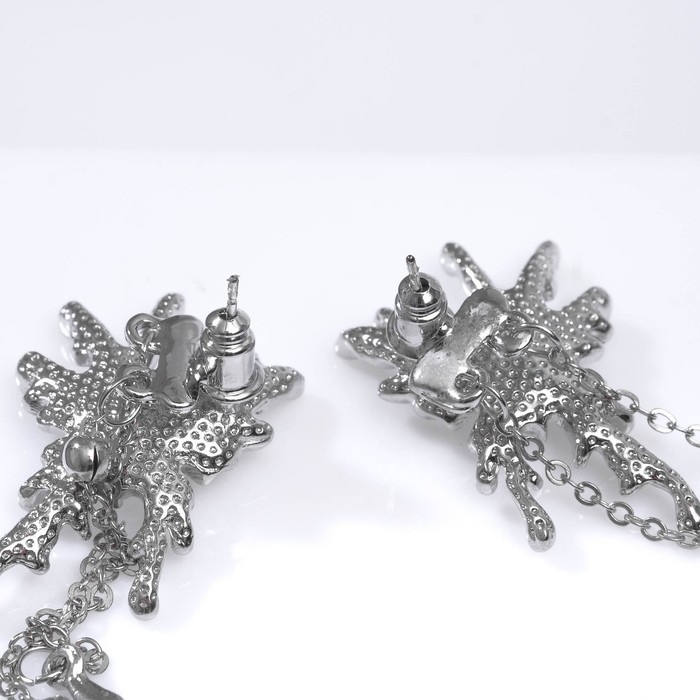 Серьги висячие со стразами «Жар-птица» капли и бусины на цепочке, цвет белый в серебре, 11 см Серьги висячие со стразами «Жар-птица» капли и бусины на цепочке, цвет белый в серебре, 11 см