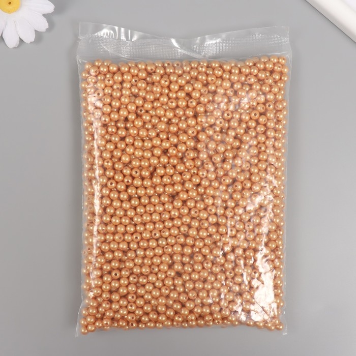 Набор бусин "Жемчуг" d 6 мм, 250 гр, светло-бежевый