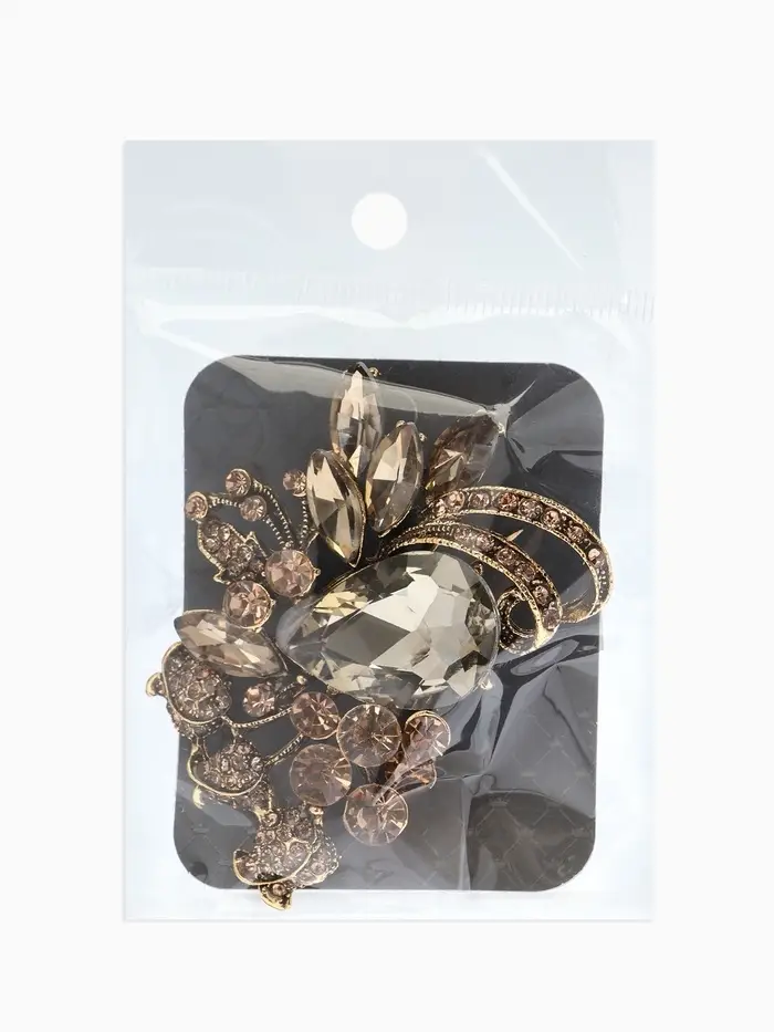 Брошь "Императрица" бутоны роз, цвет светло-коричневый +АВ в чернёном золоте