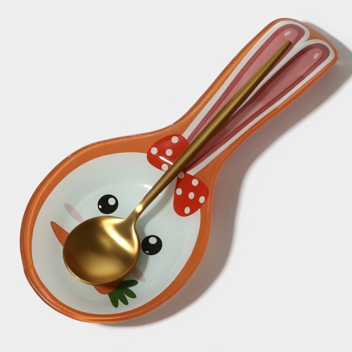 Подставка стеклянная под ложку Доляна «Зайка и морковка», цвет оранжевый Подставка стеклянная под ложку Доляна «Зайка и морковка», цвет оранжевый