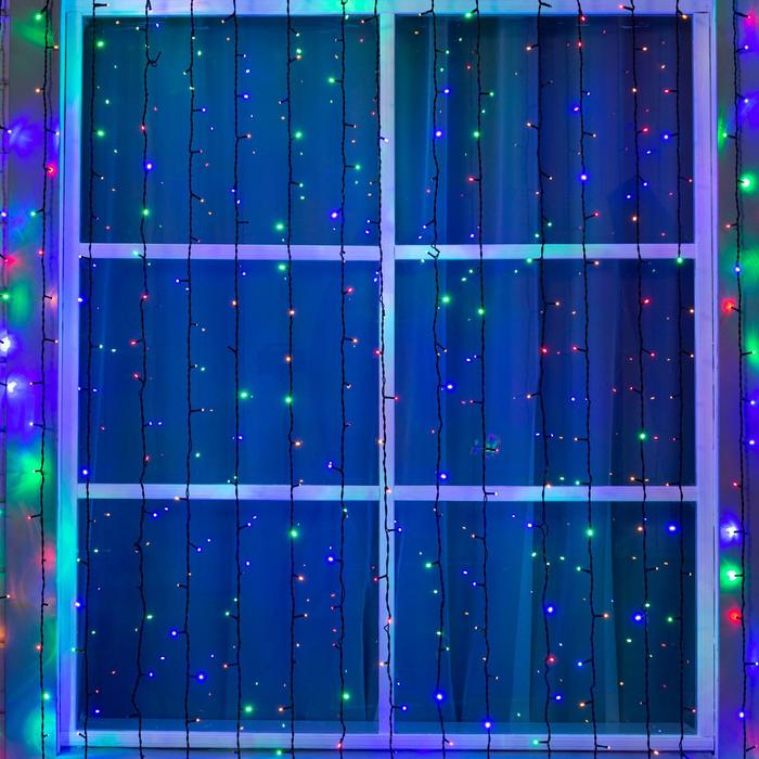 Гирлянда «Занавес» 2 × 6 м, IP44, УМС, тёмная нить, 1440 LED, свечение мульти, 220 В Гирлянда «Занавес» 2 × 6 м, IP44, УМС, тёмная нить, 1440 LED, свечение мульти, 220 В