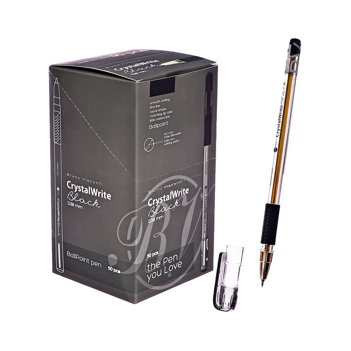 РУЧКА РУЧКА "CrystalWrite" ШАРИКОВАЯ, 0.38 ММ, ЧЕРНАЯ