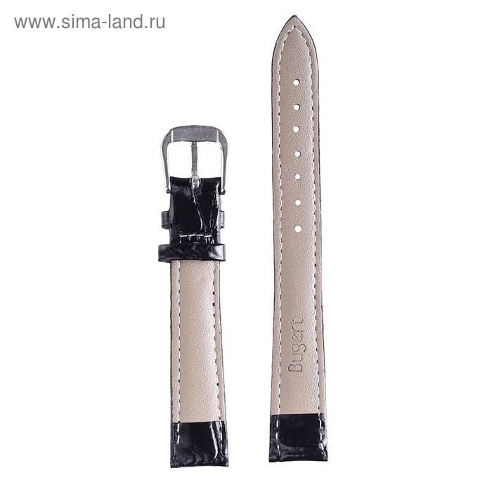 Ремешок для часов "Bugert" 12 мм, натуральная кожа, l=20 см, черный, фактура крокодил