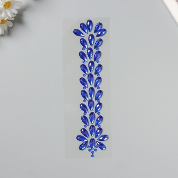 Наклейка пластик стразы "Фонтан" синяя 25х8,5 см