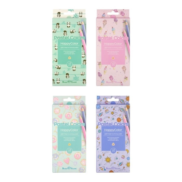 Карандаши цветные 12 цветов BrunoVisconti HappyColor Карандаши цветные 12 цветов BrunoVisconti HappyColor "Пастельные", трёхгранные, МИКС