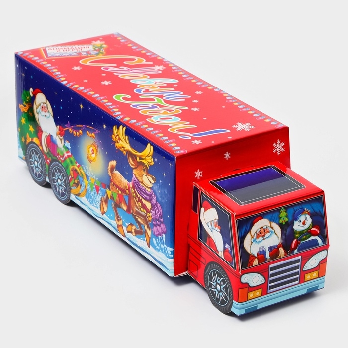 Новый год. Подарочная коробка Новогодняя Фура Новый год. Подарочная коробка Новогодняя Фура "Праздничный путь" с анимацией 36 х 11,5 х 11 см.