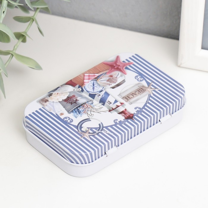 Шкатулка металл прямоугольная Шкатулка металл прямоугольная "Морская" МИКС 5,8х9,5х2,2 см