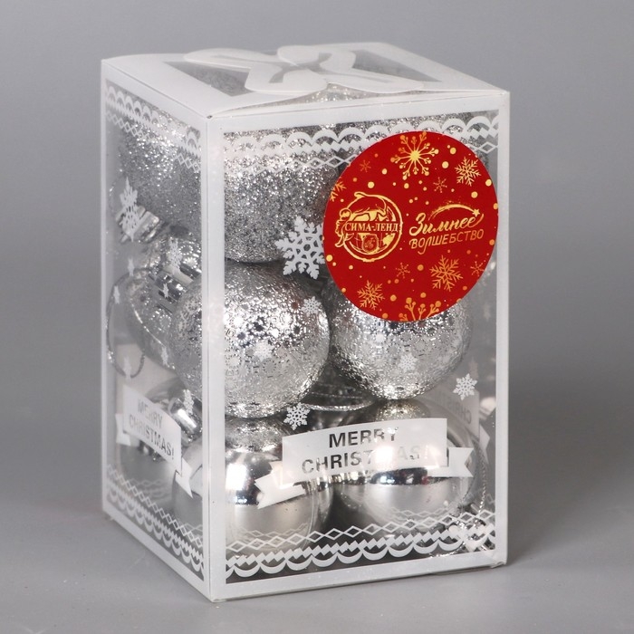 Набор шаров пластик d-4 см, 12 шт Набор шаров пластик d-4 см, 12 шт "Анданте" серебро