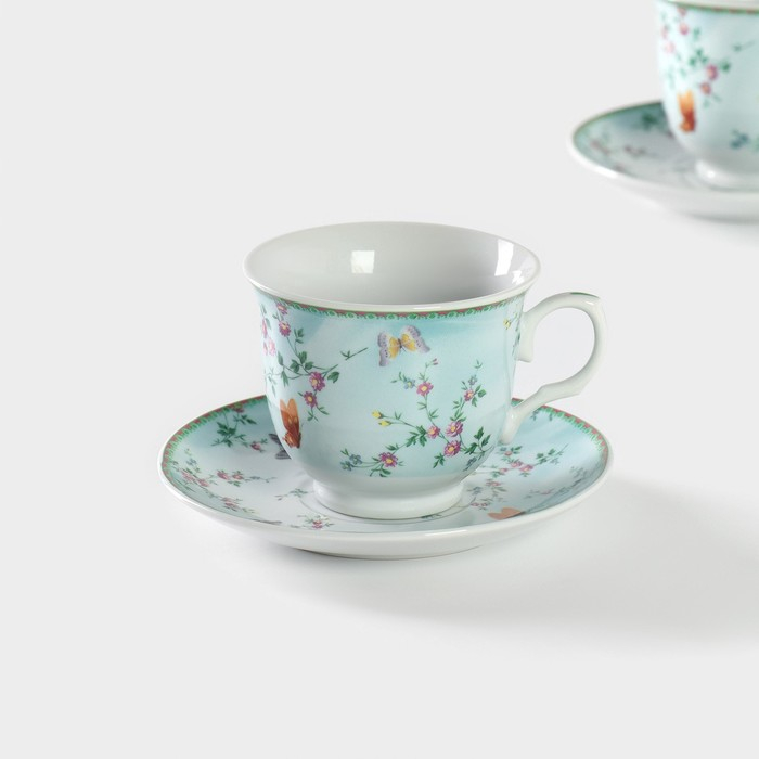 Набор чайный керамический Доляна «Пелагея», 4 предмета: 2 чашки 220 мл, 2 блюдца d=14 см Набор чайный керамический Доляна «Пелагея», 4 предмета: 2 чашки 220 мл, 2 блюдца d=14 см