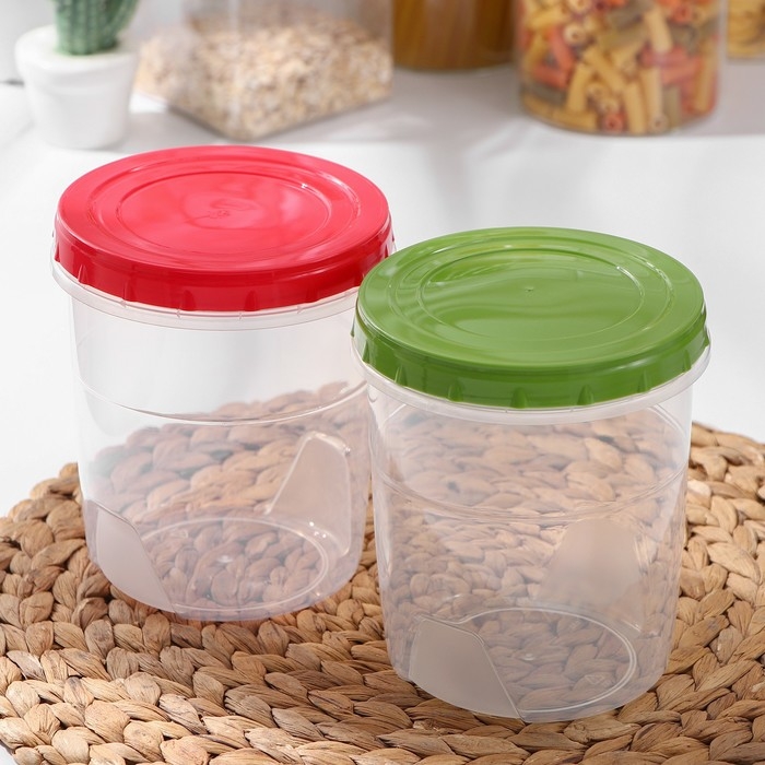 Банка для хранения продуктов, 1,3 л, пластик, прозрачная, крышка МИКС Банка для хранения продуктов, 1,3 л, пластик, прозрачная, крышка МИКС