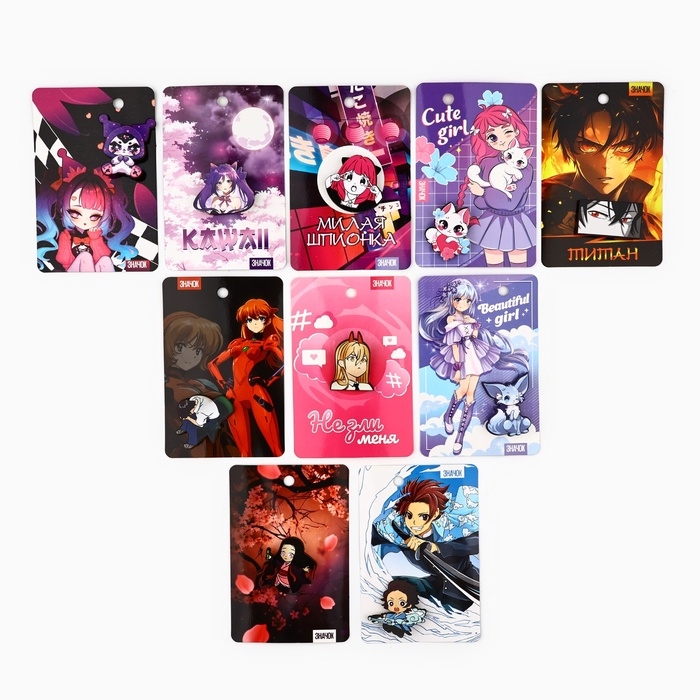 Значки деревянные «Аниме» в шоубоксе, 20 шт Значки деревянные «Аниме» в шоубоксе, 20 шт