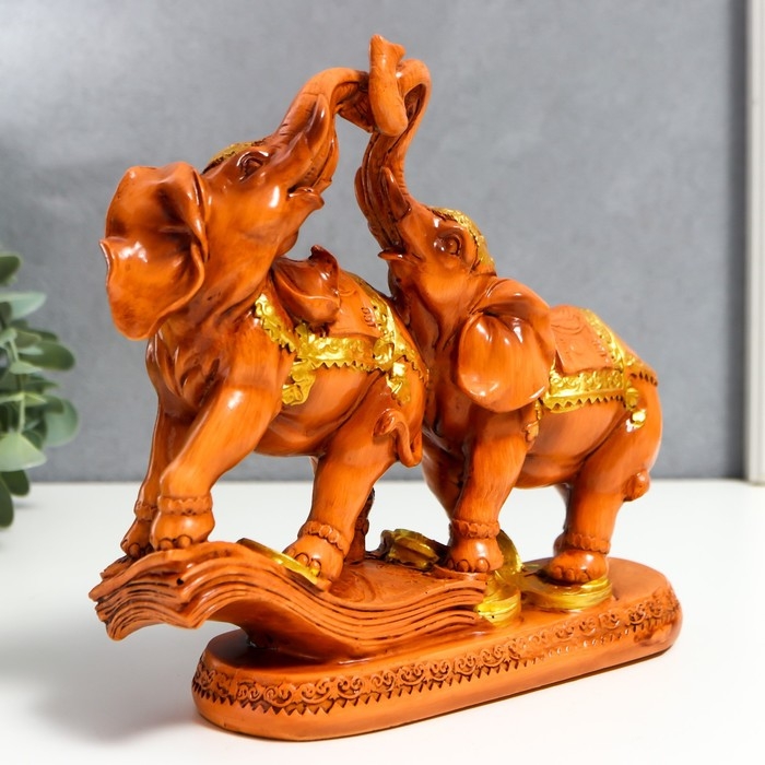 Сувенир полистоун Сувенир полистоун "Два денежных слона на купюре и монетах" под дерево 18,7х21х7 см