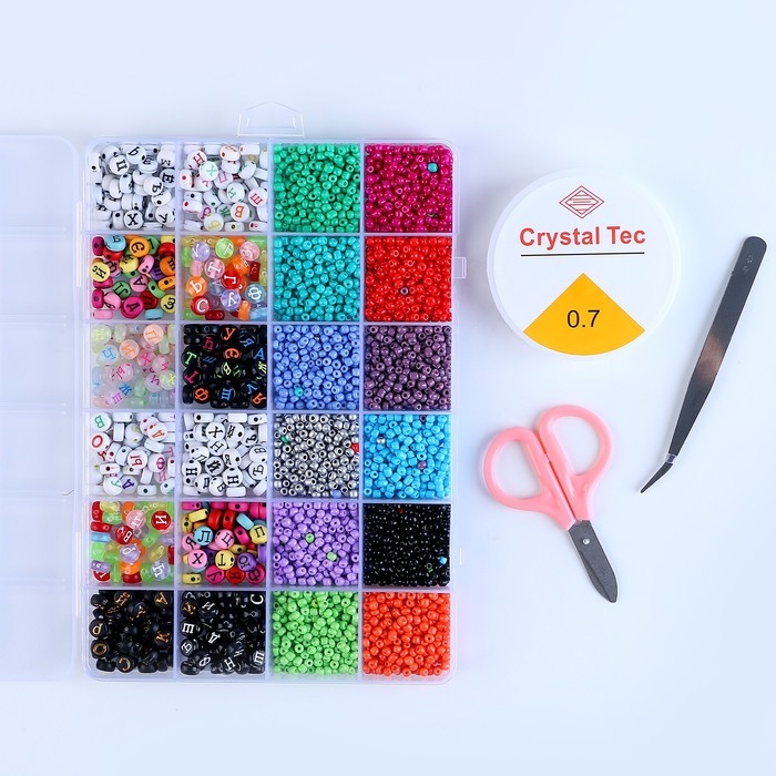 Набор для создания украшений, набор цвета, 24 вида бусин, леска, ножницы, пинцет Набор для создания украшений, набор цвета, 24 вида бусин, леска, ножницы, пинцет