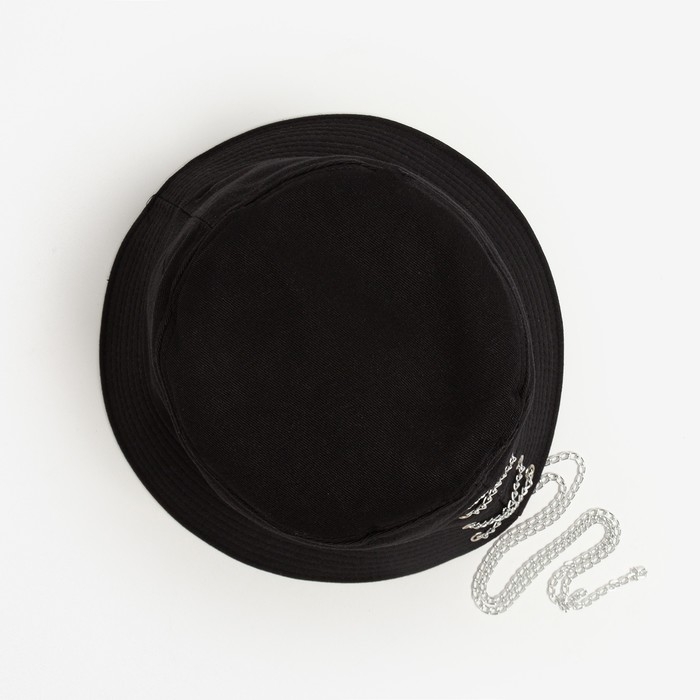 Панама женская MINAKU с цепочкой, цвет черный, р-р 56--58 Панама женская MINAKU с цепочкой, цвет черный, р-р 56--58