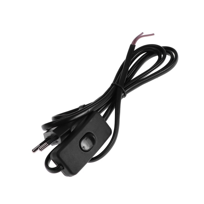 Шнур сетевой с выключателем для бра, 1,5 м, ШВВП 2 х 0.5 мм2, черный Шнур сетевой с выключателем для бра, 1,5 м, ШВВП 2 х 0.5 мм2, черный