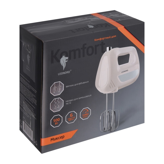 Миксер Leonord LE-1739, ручной, 500 Вт, 6 скоростей, режим  Миксер Leonord LE-1739, ручной, 500 Вт, 6 скоростей, режим "турбо", бежевый