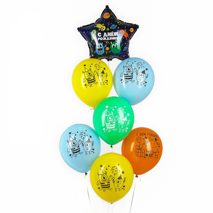 Набор воздушных шаров &laquo;Монстрики&raquo;, латекс, фольга, 7 шт., МИКС
