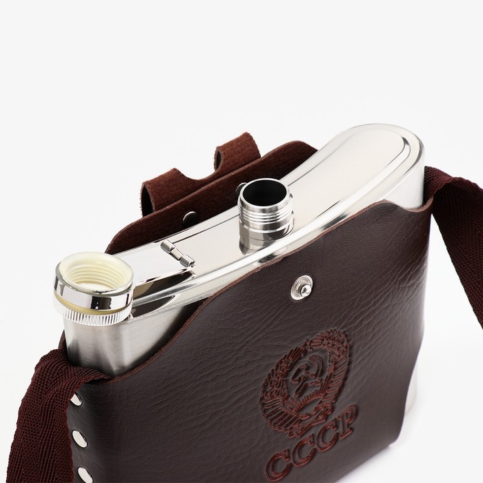 Фляжка для алкоголя 1 л, Фляжка для алкоголя 1 л, "СССР", нержавеющая сталь, чехол, подарочная, армейская