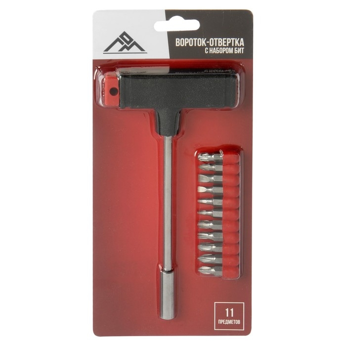 Отвертка с набором бит ЛОМ, Т-образный держатель, 11 предметов Отвертка с набором бит ЛОМ, Т-образный держатель, 11 предметов