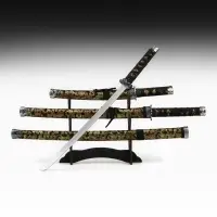 Макет оружия &laquo;Сувенирные катаны на подставке 3в1. Драконы на бежевом&raquo;, подарочный набор, ножны ткань, 47 см; 70 см; 89 см