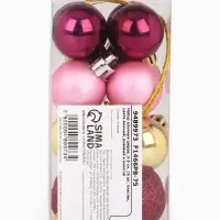 Шары ёлочные новогодние, пластик, d=3 см, набор 16 шт., винные, розовый и золотой
