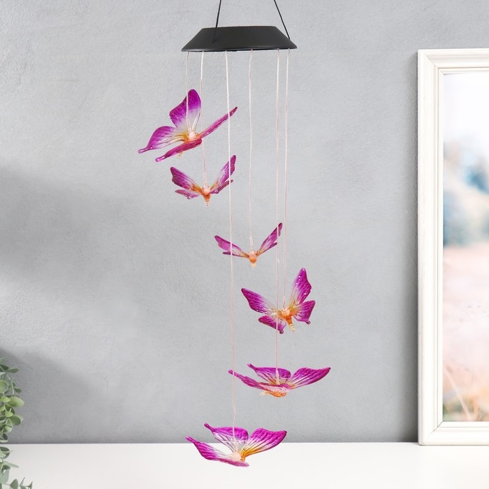 Музыка ветра с подсветкой от солнечной батареи Музыка ветра с подсветкой от солнечной батареи "Бабочки" 13х13х55 см