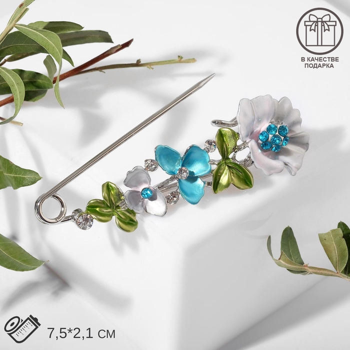 Булавка «Цветочная» дорожка, 7,5см, цветная в серебре Булавка «Цветочная» дорожка, 7,5см, цветная в серебре