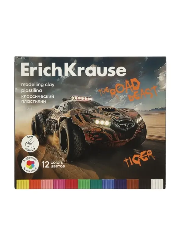 Пластилин 12цв 180г ErichKrause Road Beast, со стеком