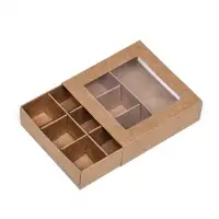 Коробка для 9 конфет 8.7×8.7×2.5 см, Тонкие разделители, крафт
