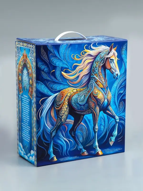 Подарочная коробка, Новогодняя с пластиковой ручкой Подарочная коробка, Новогодняя с пластиковой ручкой "Морозные узоры"28,5 х 14 х 33 см