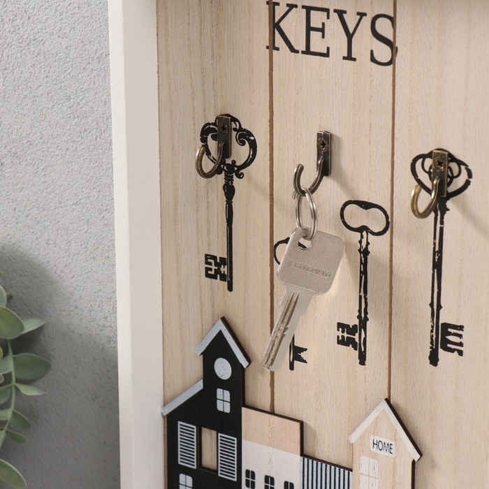 Крючки декоративные дерево Крючки декоративные дерево "Ключи и домики" 20х30 см