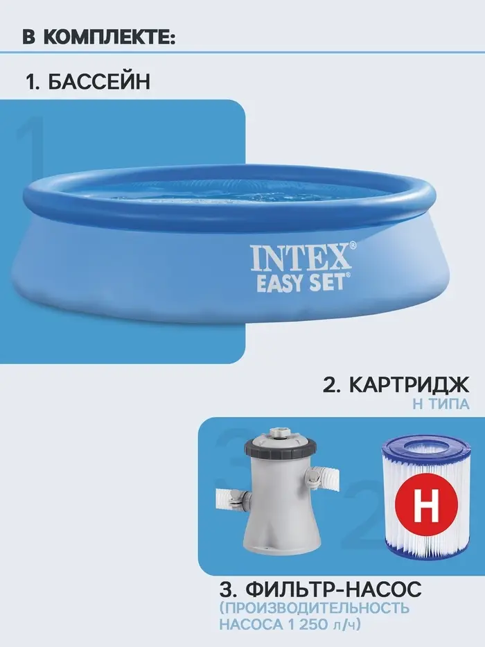 Бассейн надувной INTEX Easy Set 28108NP, 244&times;61 см, 1942 л, фильтр-насос 1250 л/ч, от 6 лет, круглый