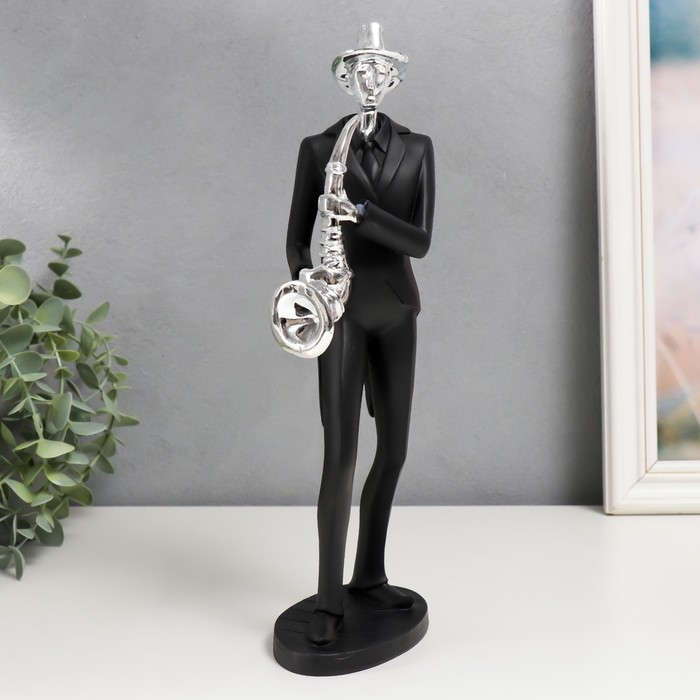 Сувенир полистоун  Сувенир полистоун "Саксофонист" чёрный с серебром 30х6,5х10 см