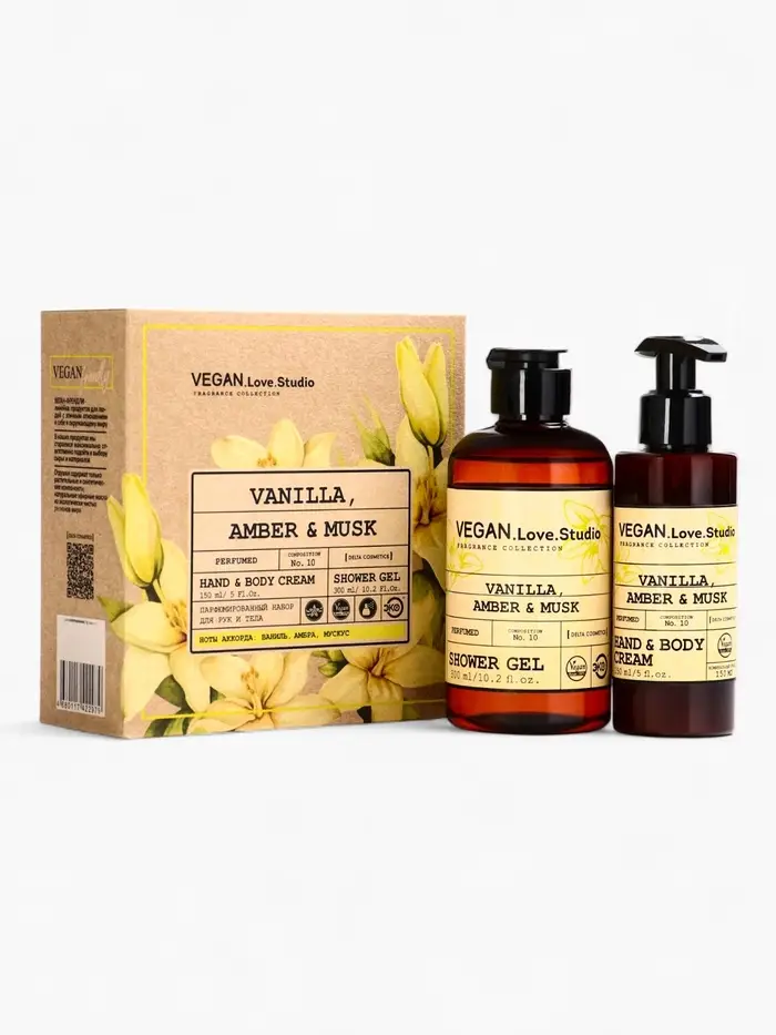 Набор женский VEGAN.Love.Studio "Vanilla, Amber, Musk": гель для душа 300 мл + крем-лосьон 150 мл 10