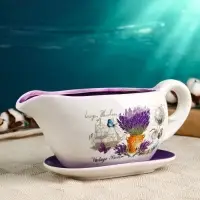 Горшок-кувшин &laquo;Агнес&raquo;, 1.1 л, 25&times;11&times;11 см, керамический, с поддоном, бело-фиолетовый, Greengo