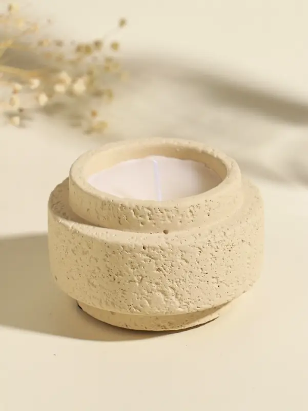 Свеча в подсвечнике вулканическом &laquo;Цилиндры&raquo;, белая, 8.1&times;8.1&times;5.4 см