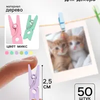 Прищепки для декора 50 шт., 2.5 см, МИКС