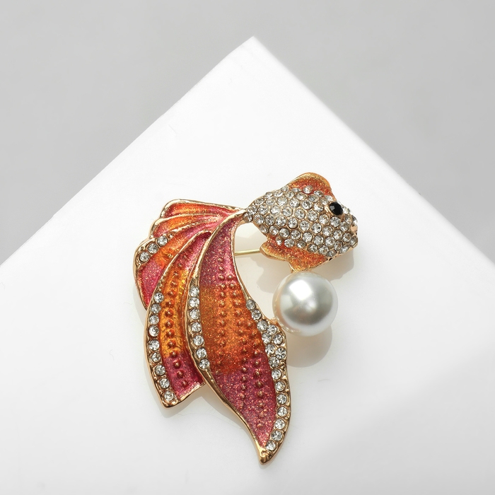Брошь «Рыбка», цветная в золоте