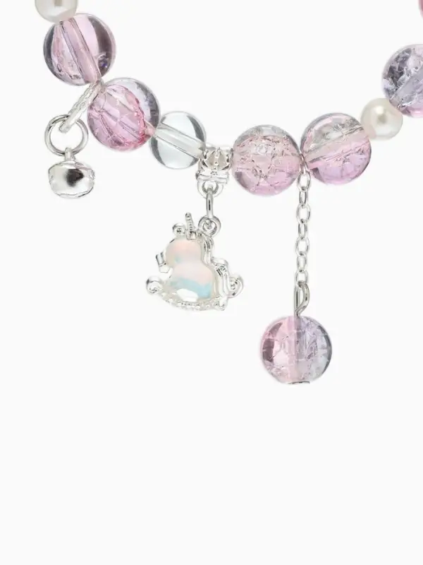 Браслет с подвесками "Сахарный" лошадка, шар №10/8, цвет фиолетово-розовый в серебре