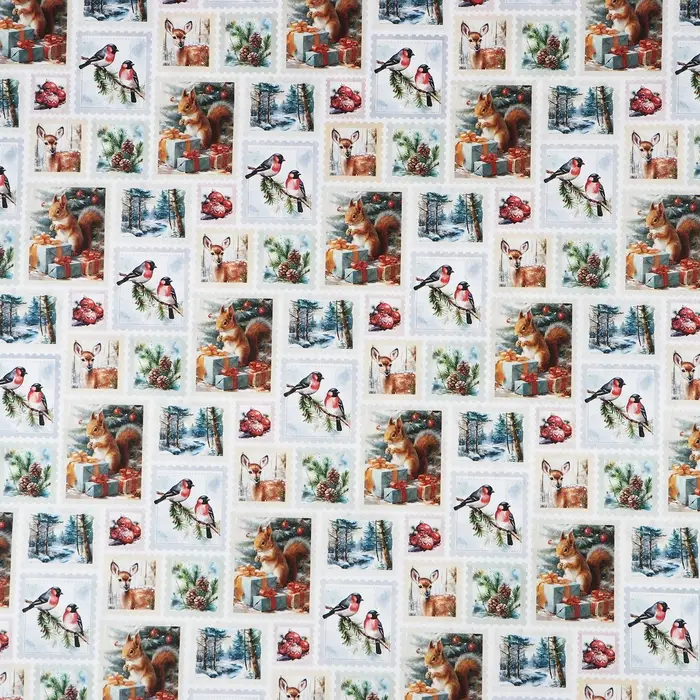 Упаковочная бумага на новый год, двухсторонняя крафтовая &laquo;Новогодние марки&raquo;, 70&times;100 см