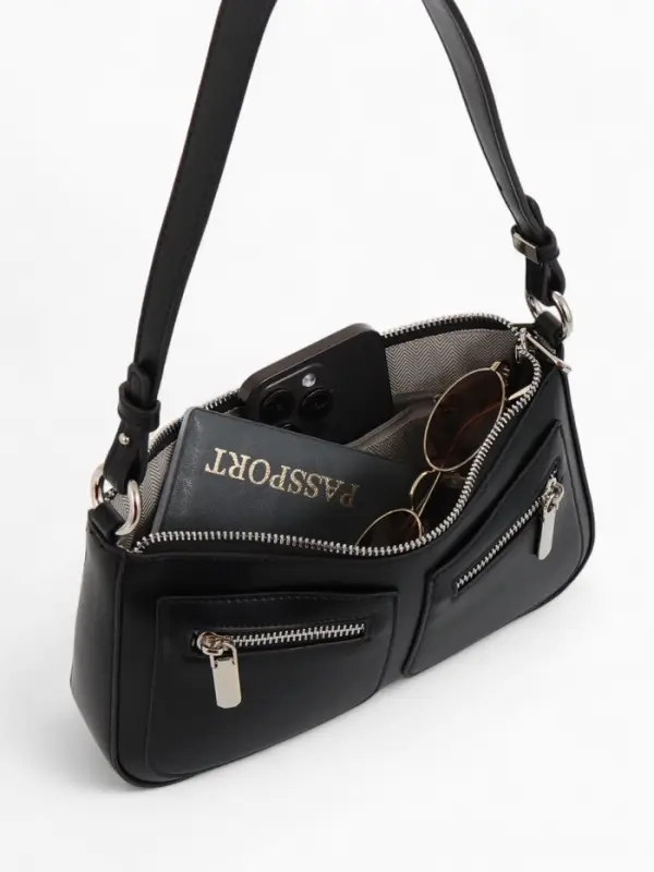 Сумка женская багет TEXTURA на молнии, 21&times;6&times;13 см, чёрная