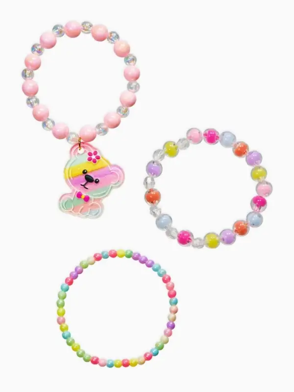 Браслет детский «Выбражулька», 3 шт. набор, мишка, бусины, цветной Браслет детский «Выбражулька», 3 шт. набор, мишка, бусины, цветной