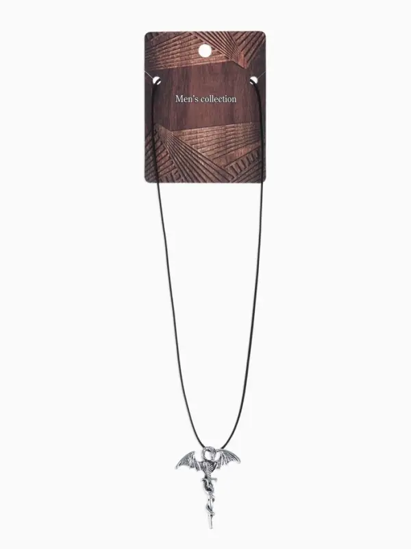 Кулон унисекс &laquo;Легенды&raquo;, дракон с мечом, цвет чернёное серебро на чёрном шнурке, 60 см