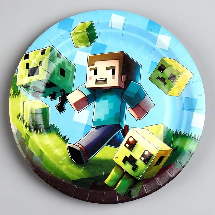 Тарелка одноразовая бумажная «Пиксели», 18 см