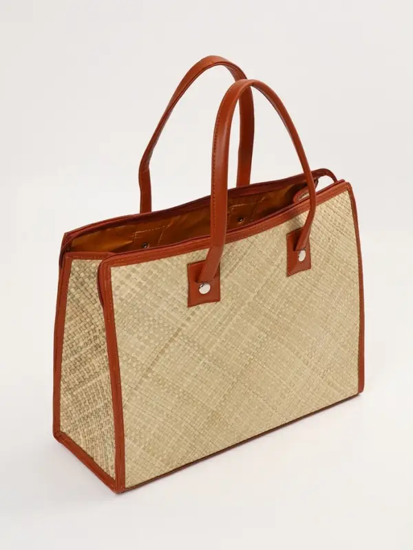 Сумка плетёная на молнии из пандана, 41&times;16&times;50 см, светло-коричневая