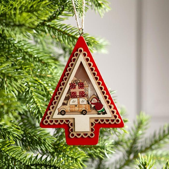 Ёлочная игрушка «Ёлка с Дедом Морозом и машиной», от батареек, свечение тёплое белое Ёлочная игрушка «Ёлка с Дедом Морозом и машиной», от батареек, свечение тёплое белое