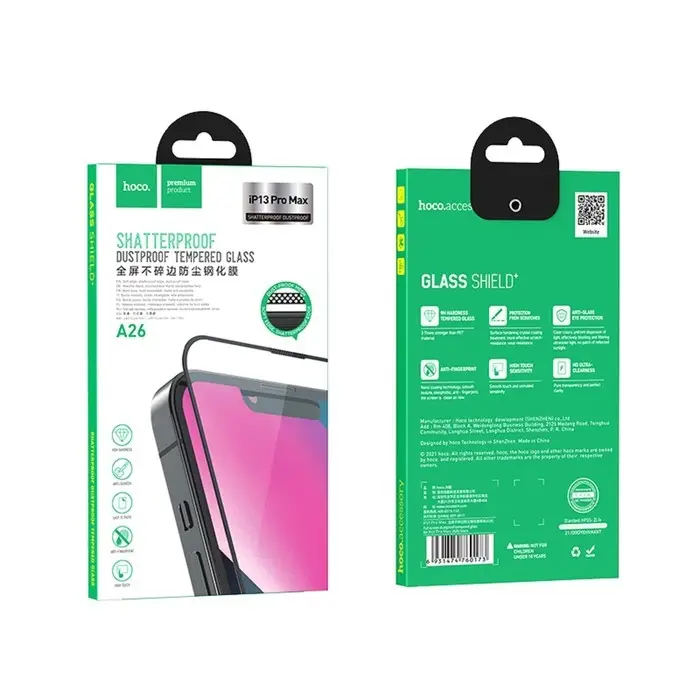 Защитное стекло Hoco A26, для iPhone 13 Pro Max,с защитной сеткой для микрофона,черная рамка